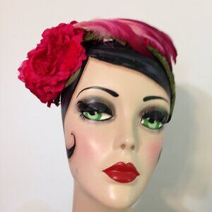 Woman's Vintage Head Band Feather & Flower Hat